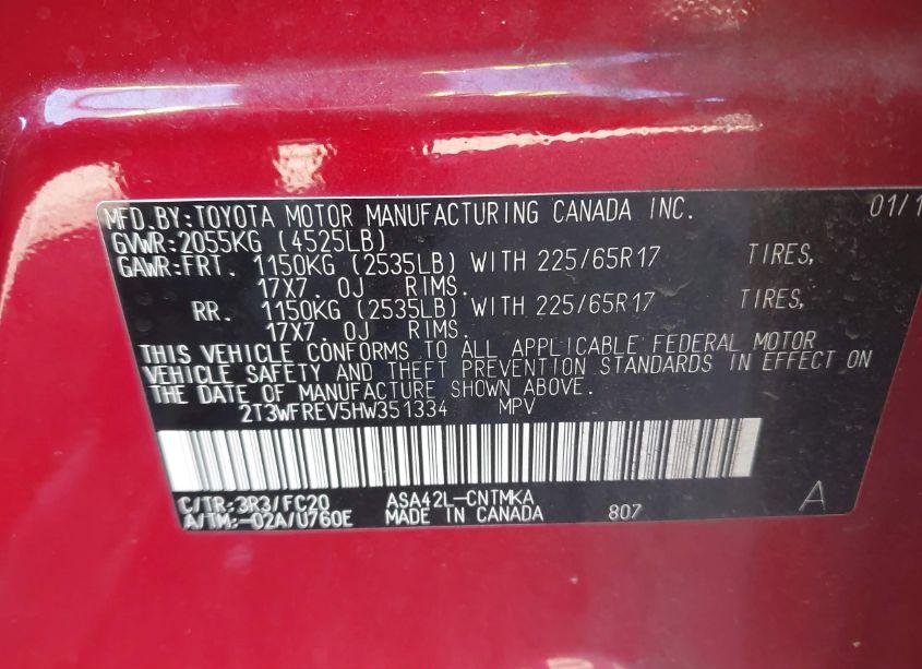 Photo 9 of 2017 Toyota Rav4 XLE (VIN 2T3WFREV5HW351334)