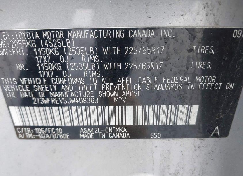 Photo 9 of 2018 Toyota Rav4 XLE (VIN 2T3WFREV5JW408363)