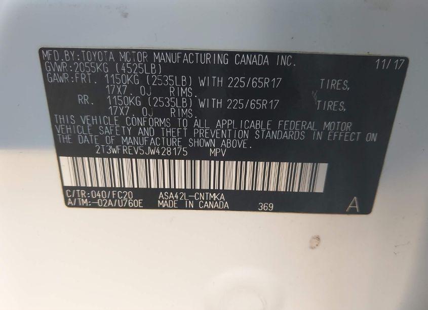 Photo 9 of 2018 Toyota Rav4 XLE (VIN 2T3WFREV5JW428175)