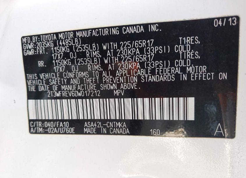 Photo 9 of 2013 Toyota Rav4 XLE (VIN 2T3WFREV6DW017212)