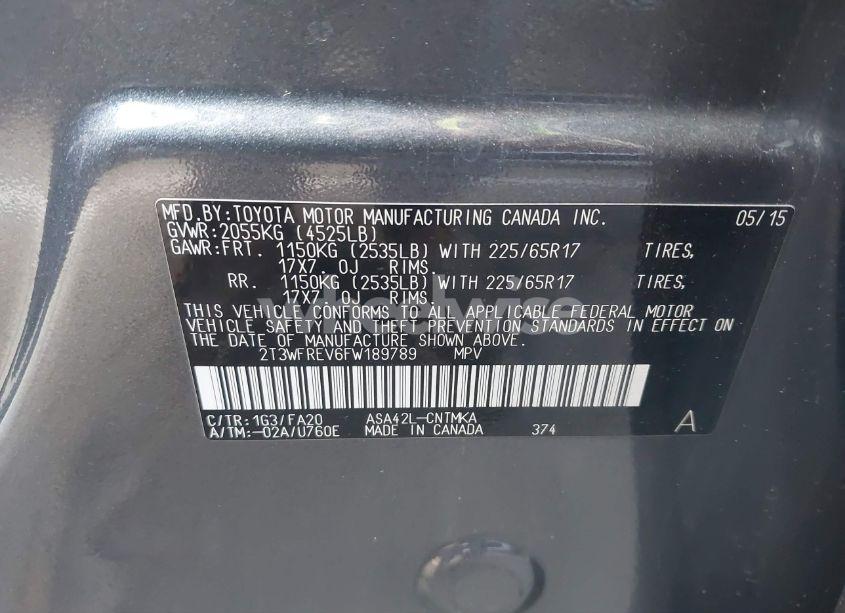 Photo 9 of 2015 Toyota Rav4 XLE (VIN 2T3WFREV6FW189789)