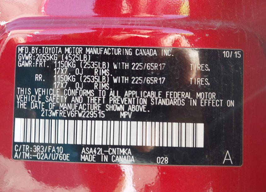 Photo 9 of 2015 Toyota Rav4 XLE (VIN 2T3WFREV6FW229515)