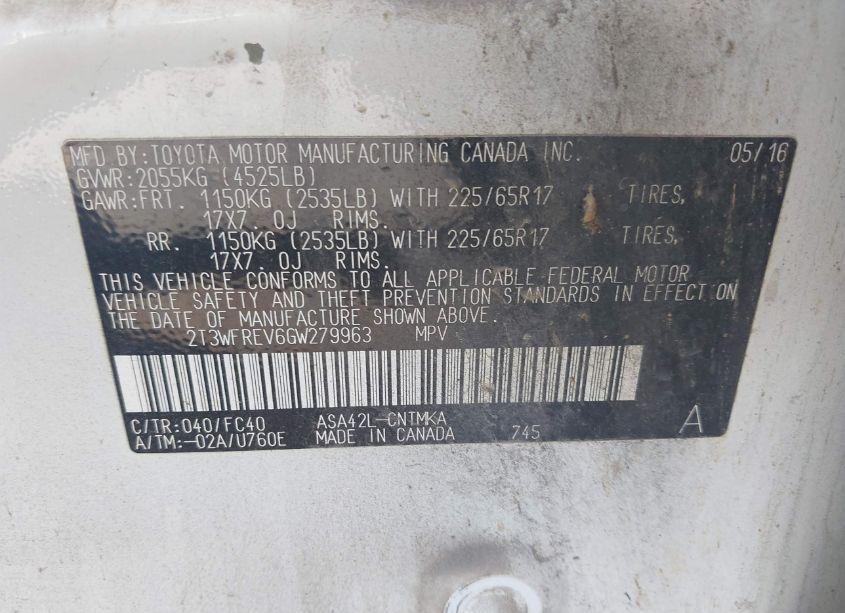 Photo 9 of 2016 Toyota Rav4 XLE (VIN 2T3WFREV6GW279963)