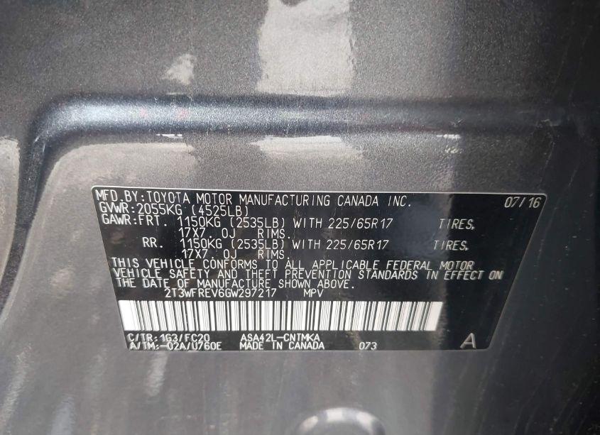 Photo 9 of 2016 Toyota Rav4 XLE (VIN 2T3WFREV6GW297217)