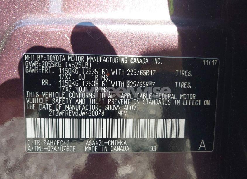 Photo 9 of 2018 Toyota Rav4 XLE (VIN 2T3WFREV6JW430078)