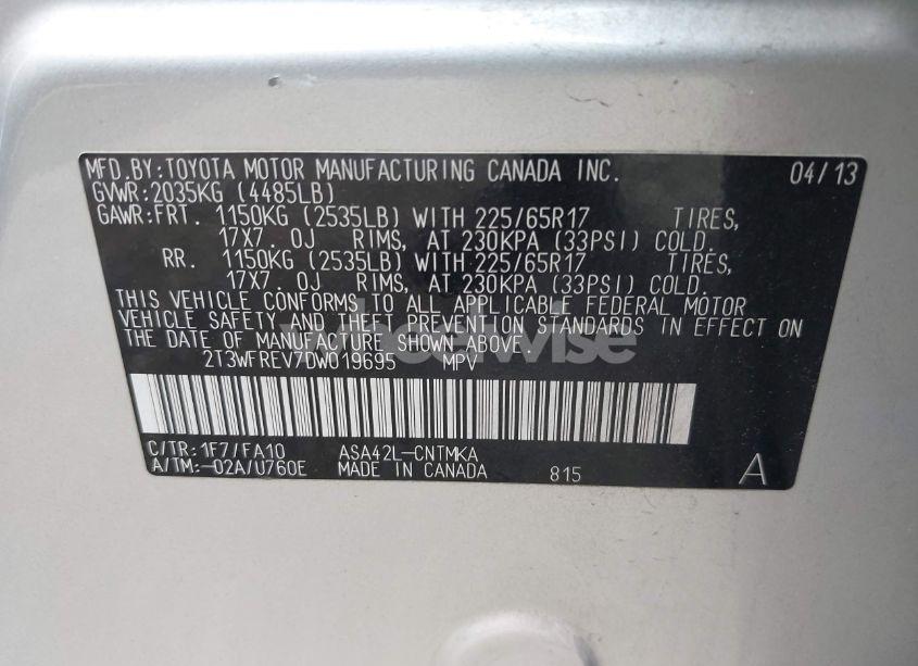 Photo 9 of 2013 Toyota Rav4 XLE (VIN 2T3WFREV7DW019695)