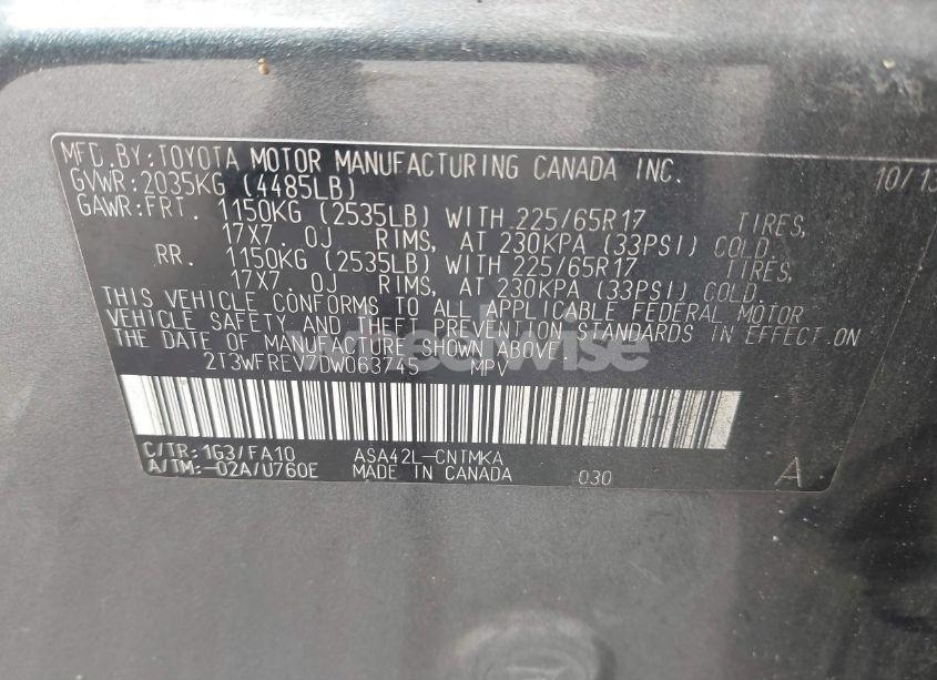 Photo 9 of 2013 Toyota Rav4 XLE (VIN 2T3WFREV7DW063745)