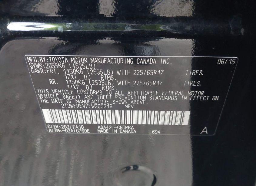 Photo 9 of 2015 Toyota Rav4 XLE (VIN 2T3WFREV7FW205319)