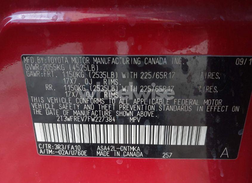 Photo 9 of 2015 Toyota Rav4 XLE (VIN 2T3WFREV7FW227384)