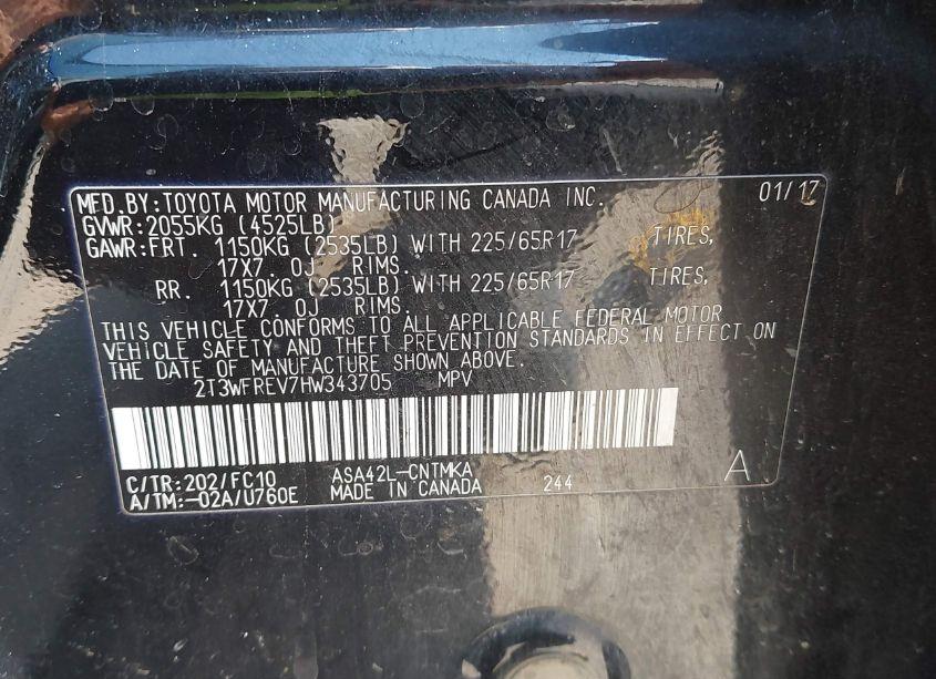 Photo 9 of 2017 Toyota Rav4 XLE (VIN 2T3WFREV7HW343705)