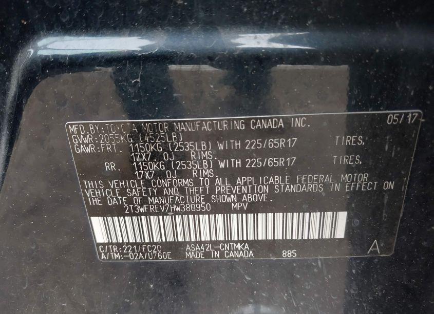 Photo 9 of 2017 Toyota Rav4 XLE (VIN 2T3WFREV7HW380950)