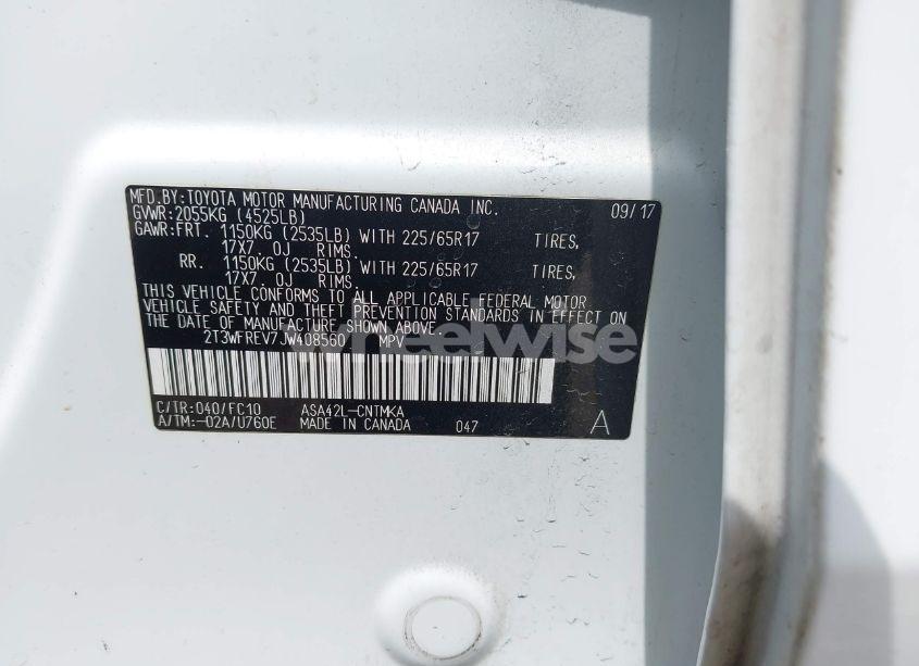 Photo 9 of 2018 Toyota Rav4 XLE (VIN 2T3WFREV7JW408560)