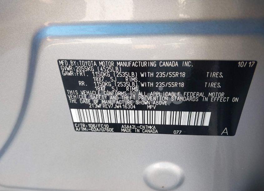 Photo 9 of 2018 Toyota Rav4 ADVENTURE/XLE (VIN 2T3WFREV7JW416304)