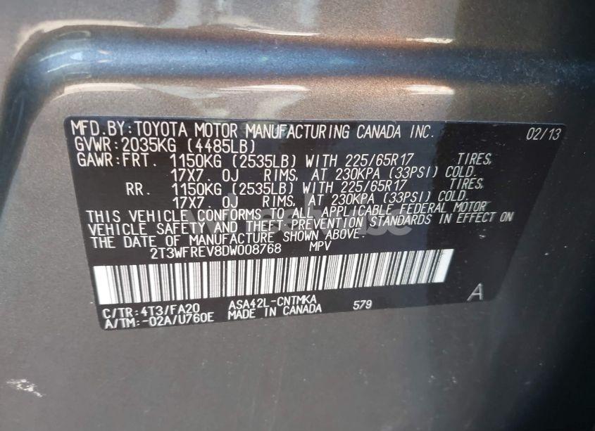 Photo 9 of 2013 Toyota Rav4 XLE (VIN 2T3WFREV8DW008768)