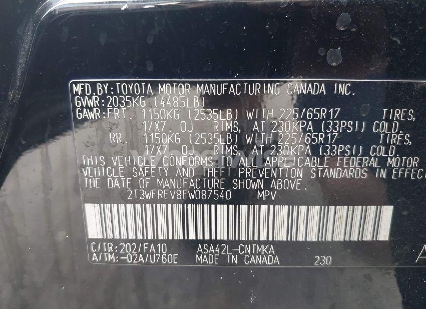 Photo 9 of 2014 Toyota Rav4 XLE (VIN 2T3WFREV8EW087540)