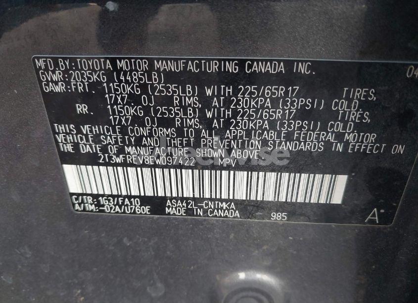 Photo 9 of 2014 Toyota Rav4 XLE (VIN 2T3WFREV8EW097422)