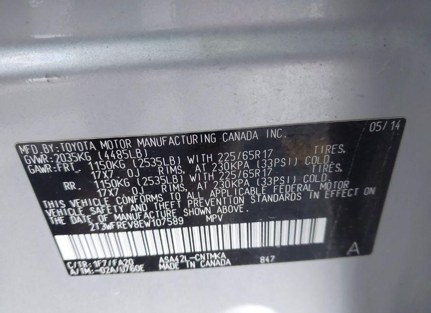 Photo 9 of 2014 Toyota Rav4 XLE (VIN 2T3WFREV8EW107589)