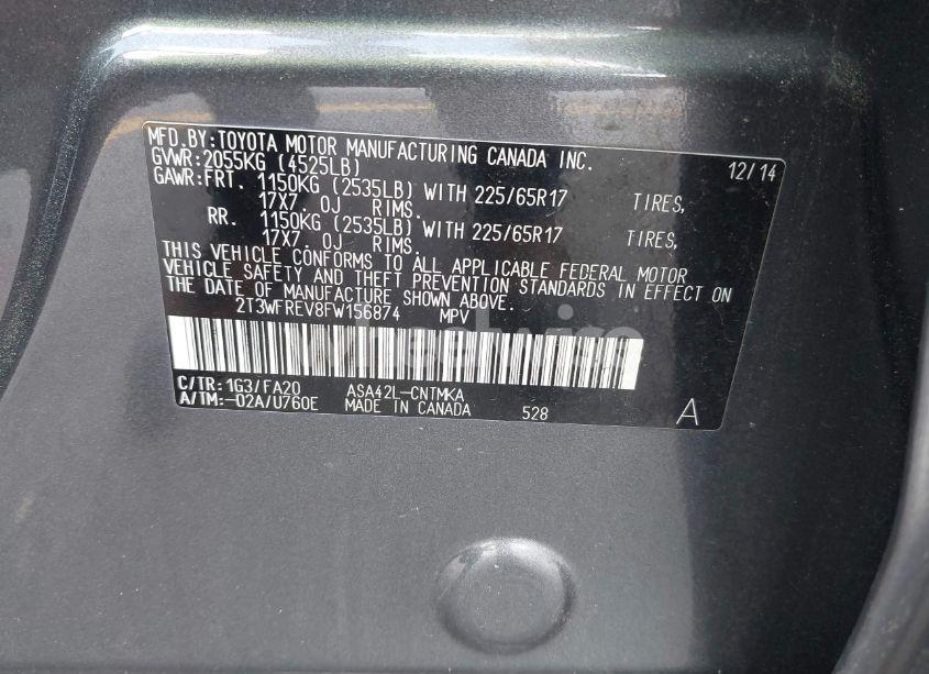 Photo 9 of 2015 Toyota Rav4 XLE (VIN 2T3WFREV8FW156874)