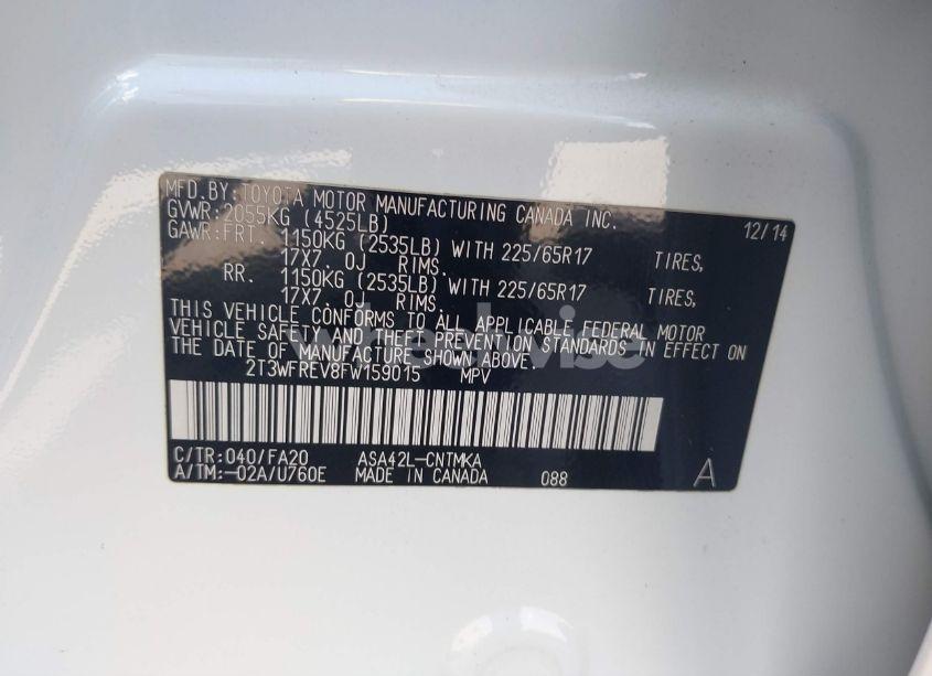 Photo 9 of 2015 Toyota Rav4 XLE (VIN 2T3WFREV8FW159015)