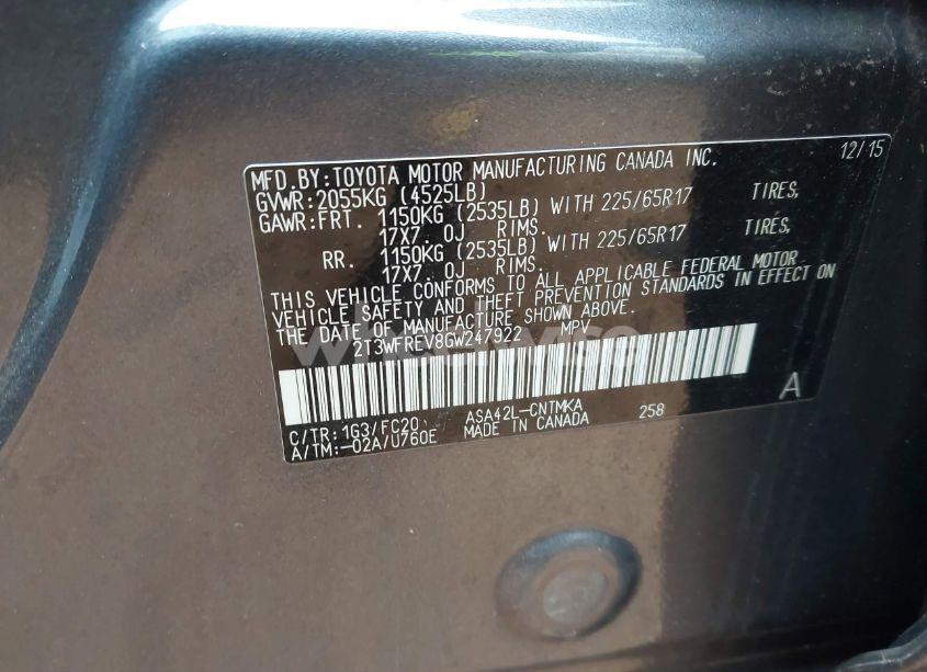 Photo 9 of 2016 Toyota Rav4 XLE (VIN 2T3WFREV8GW247922)