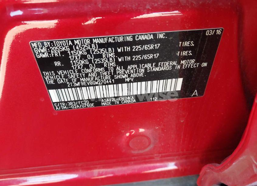 Photo 9 of 2016 Toyota Rav4 XLE (VIN 2T3WFREV8GW270441)