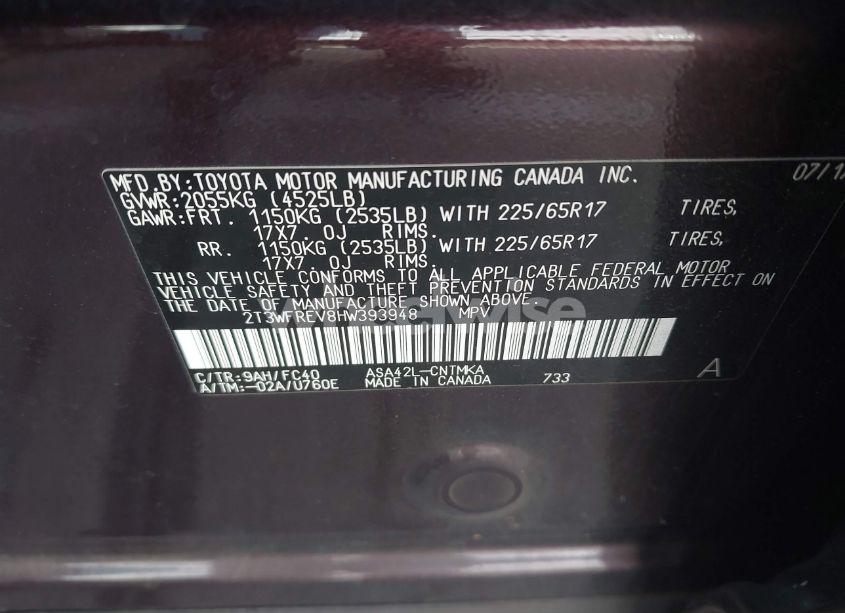 Photo 9 of 2017 Toyota Rav4 XLE (VIN 2T3WFREV8HW393948)