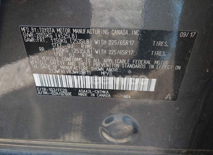 Photo 9 of 2018 Toyota Rav4 ADVENTURE/XLE (VIN 2T3WFREV8JW409815)