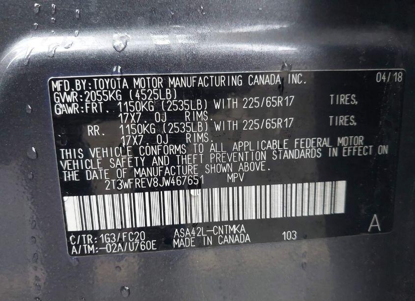 Photo 9 of 2018 Toyota Rav4 XLE (VIN 2T3WFREV8JW467651)