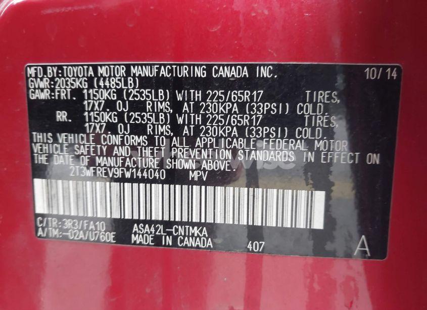 Photo 9 of 2015 Toyota Rav4 XLE (VIN 2T3WFREV9FW144040)