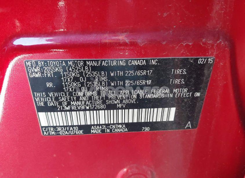 Photo 9 of 2015 Toyota Rav4 XLE (VIN 2T3WFREV9FW172680)