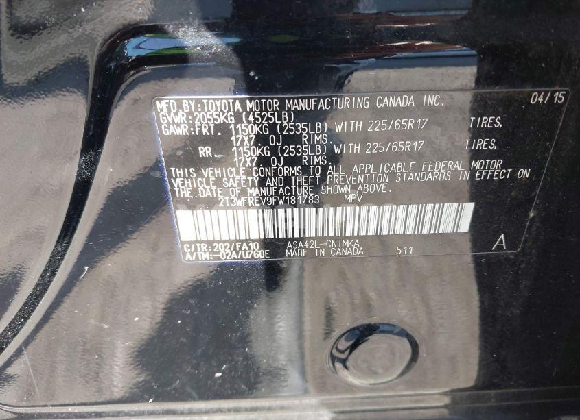 Photo 9 of 2015 Toyota Rav4 XLE (VIN 2T3WFREV9FW181783)