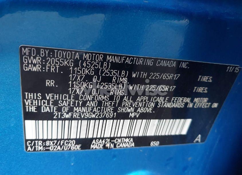 Photo 9 of 2016 Toyota Rav4 XLE (VIN 2T3WFREV9GW237691)