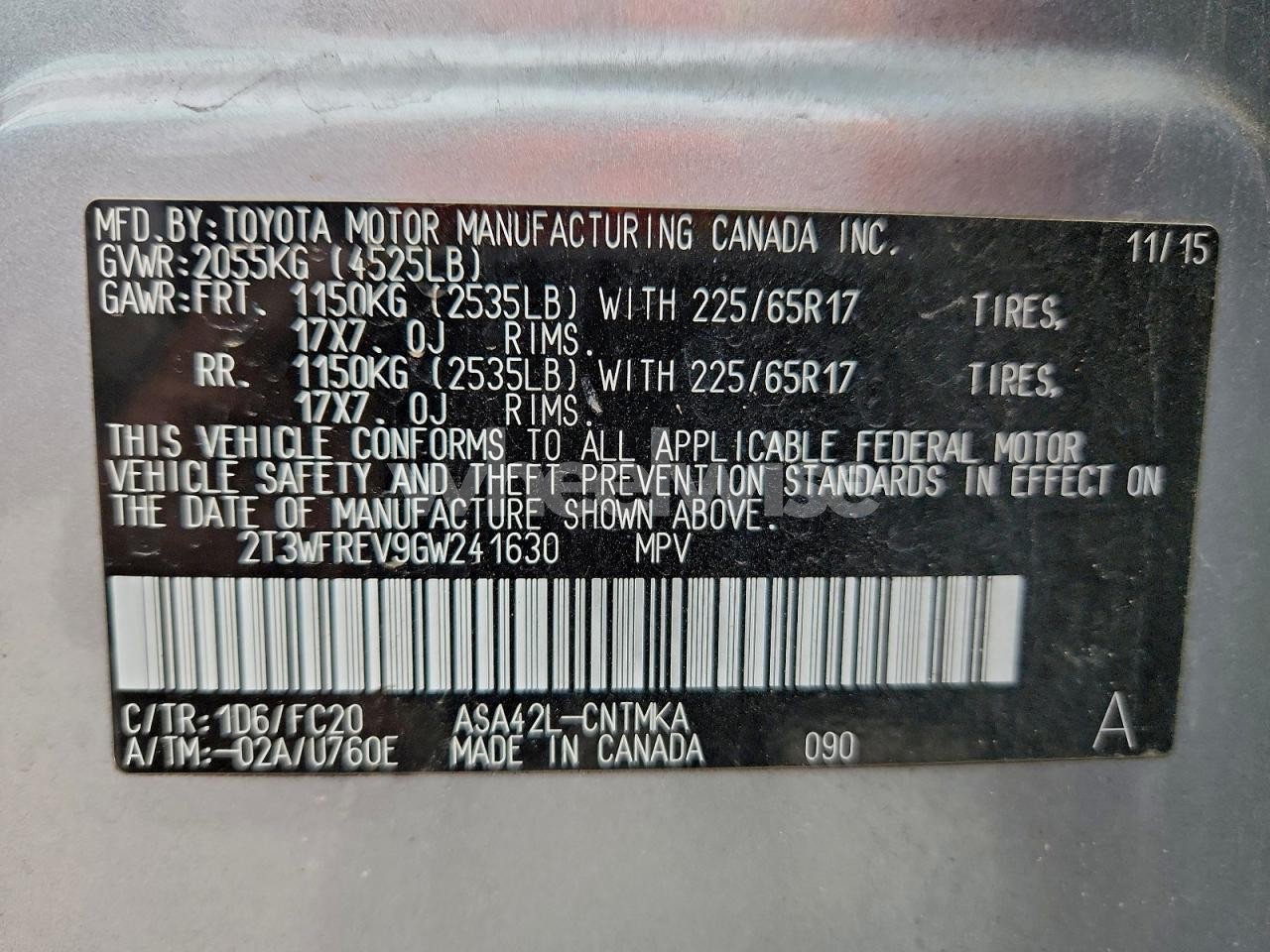 Photo 13 of 2016 TOYOTA RAV4 XLE (VIN 2T3WFREV9GW241630)