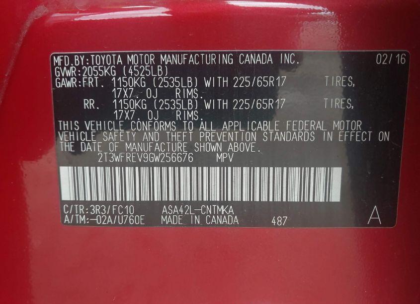 Photo 9 of 2016 Toyota Rav4 XLE (VIN 2T3WFREV9GW256676)