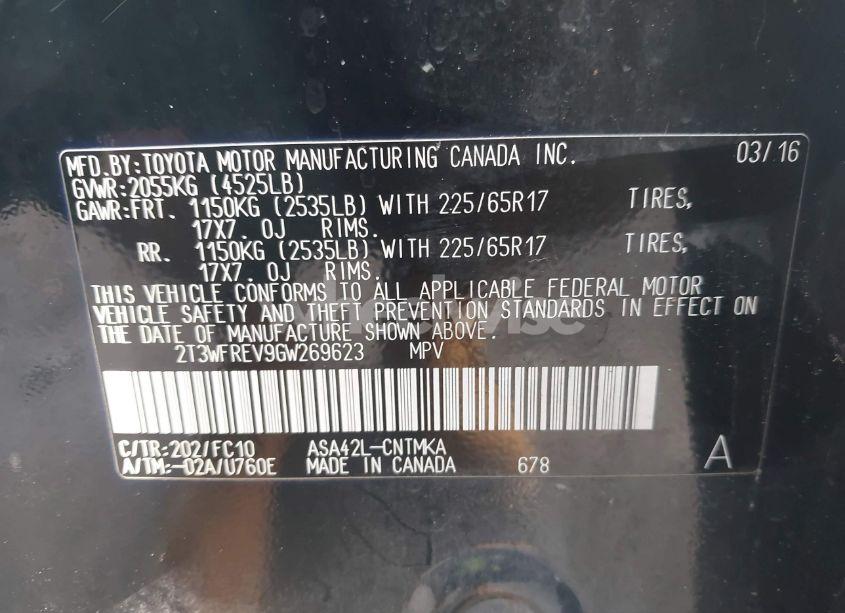 Photo 9 of 2016 Toyota Rav4 XLE (VIN 2T3WFREV9GW269623)