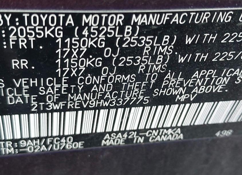 Photo 9 of 2017 Toyota Rav4 XLE (VIN 2T3WFREV9HW337775)