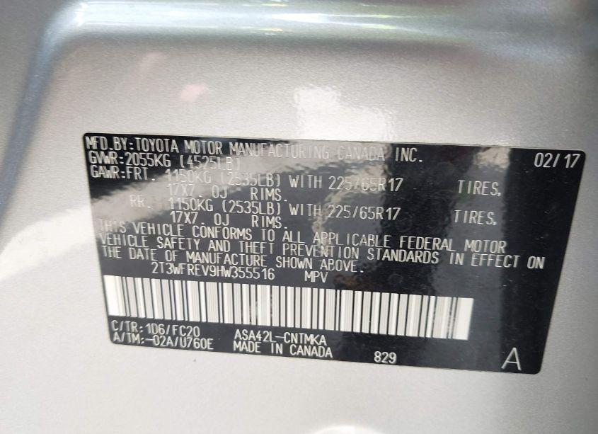 Photo 9 of 2017 Toyota Rav4 XLE (VIN 2T3WFREV9HW355516)