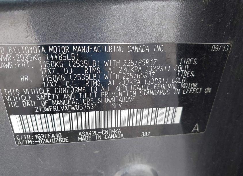 Photo 9 of 2013 Toyota Rav4 XLE (VIN 2T3WFREVXDW053534)