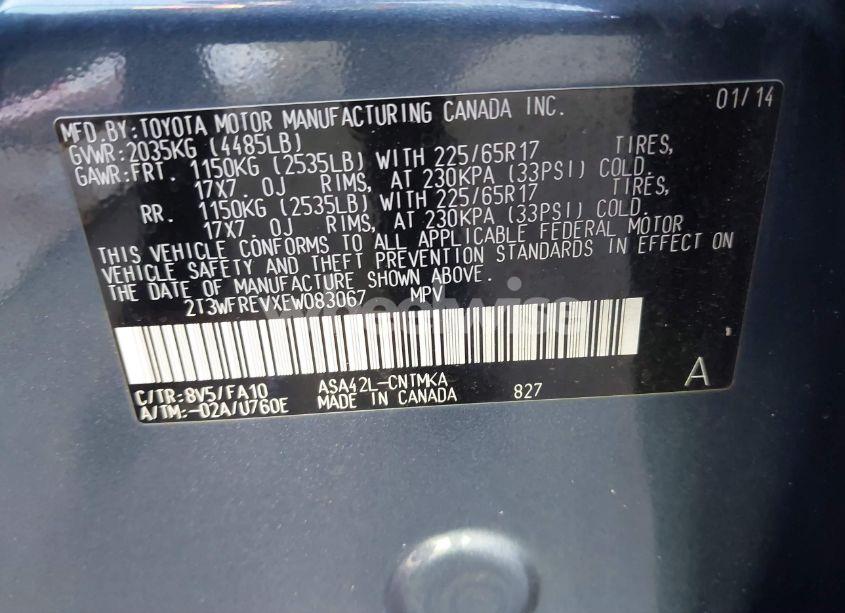 Photo 9 of 2014 Toyota Rav4 XLE (VIN 2T3WFREVXEW083067)