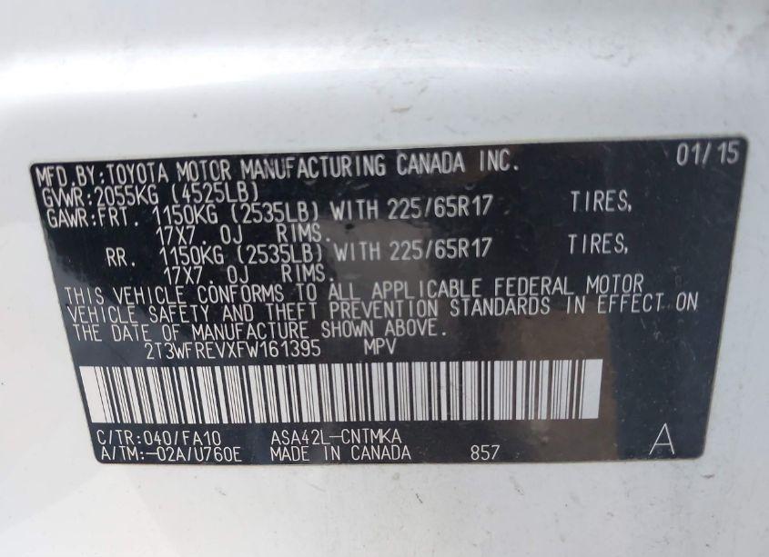 Photo 9 of 2015 Toyota Rav4 XLE (VIN 2T3WFREVXFW161395)