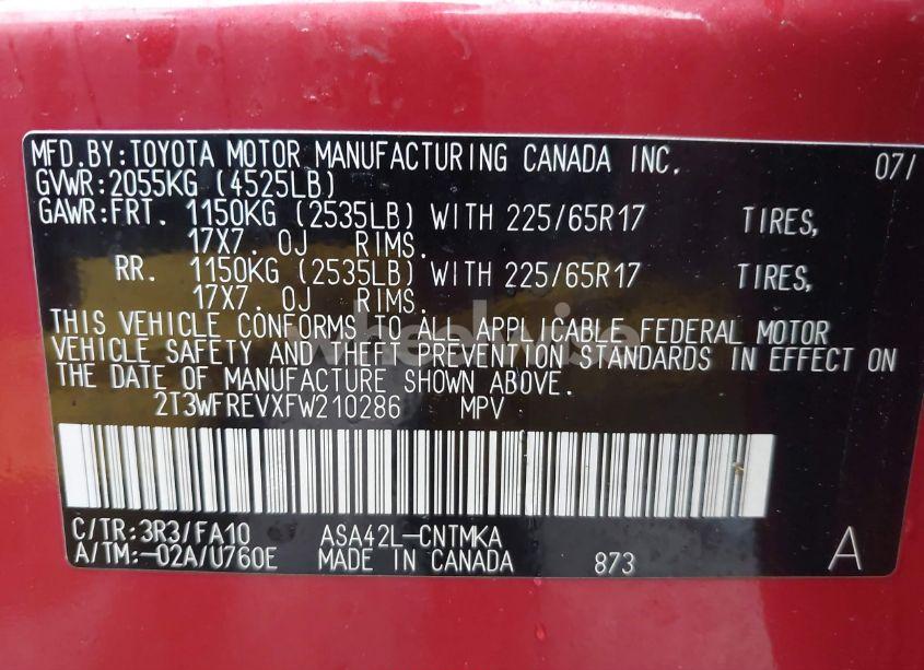 Photo 9 of 2015 Toyota Rav4 XLE (VIN 2T3WFREVXFW210286)