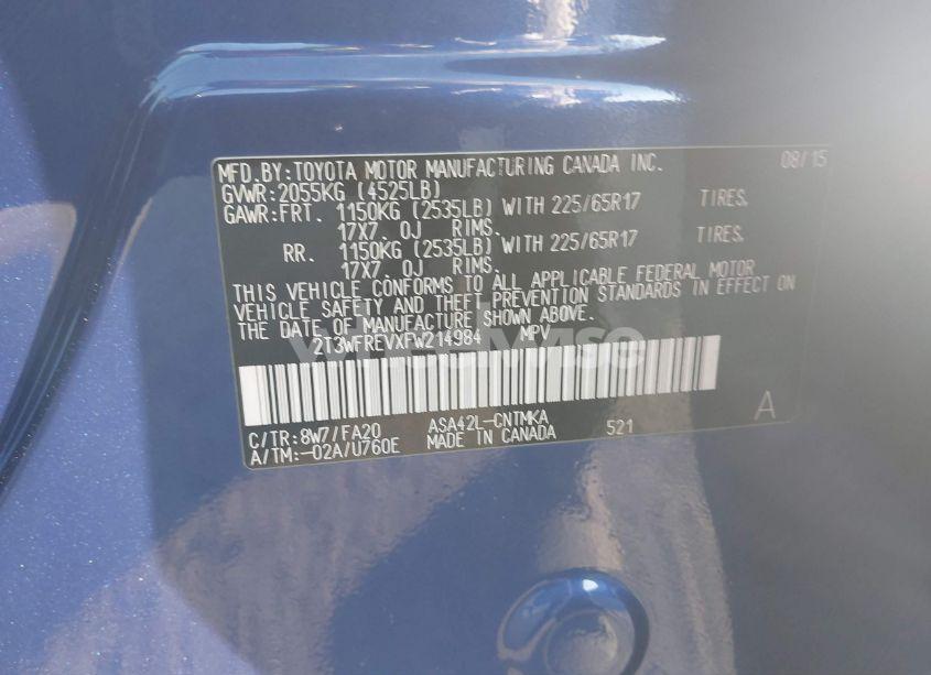 Photo 9 of 2015 Toyota Rav4 XLE (VIN 2T3WFREVXFW214984)