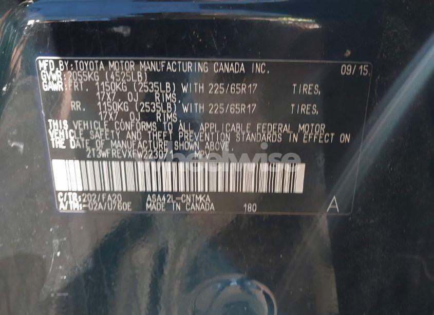 Photo 9 of 2015 Toyota Rav4 XLE (VIN 2T3WFREVXFW223071)