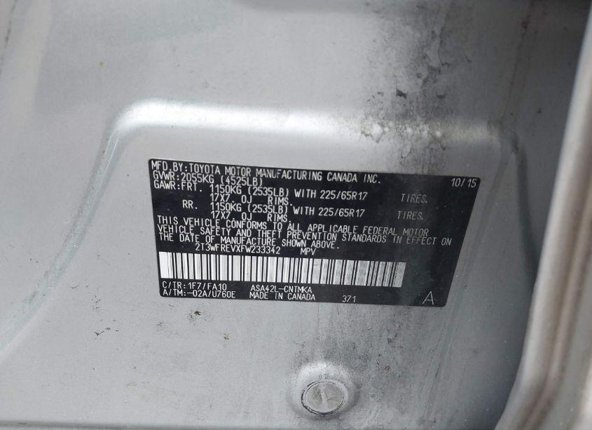 Photo 9 of 2015 Toyota Rav4 XLE (VIN 2T3WFREVXFW233342)