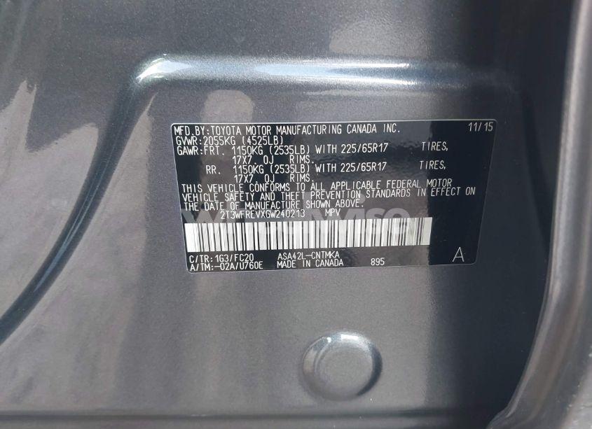 Photo 9 of 2016 Toyota Rav4 XLE (VIN 2T3WFREVXGW240213)