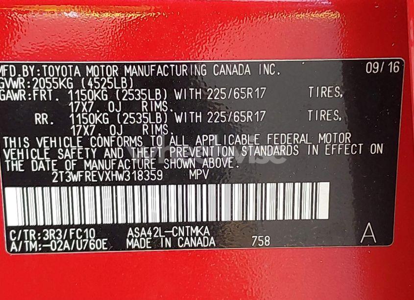 Photo 9 of 2017 Toyota Rav4 XLE (VIN 2T3WFREVXHW318359)