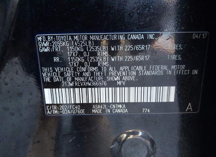 Photo 9 of 2017 Toyota Rav4 XLE (VIN 2T3WFREVXHW366976)