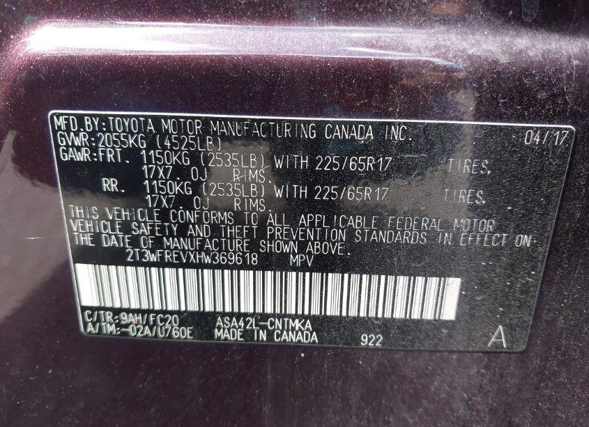 Photo 9 of 2017 Toyota Rav4 XLE (VIN 2T3WFREVXHW369618)