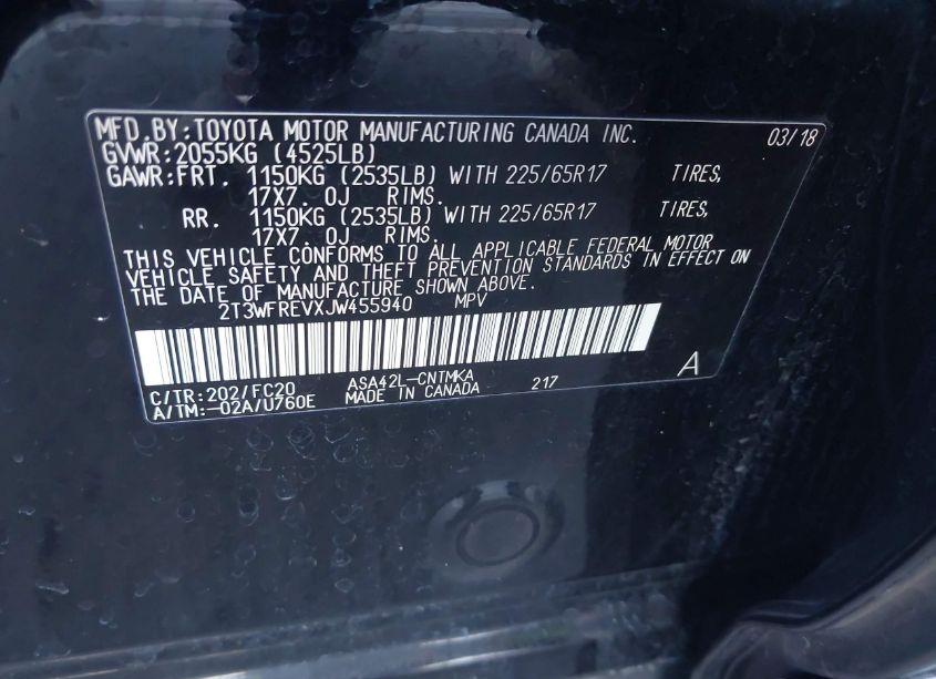 Photo 9 of 2018 Toyota Rav4 ADVENTURE/XLE (VIN 2T3WFREVXJW455940)