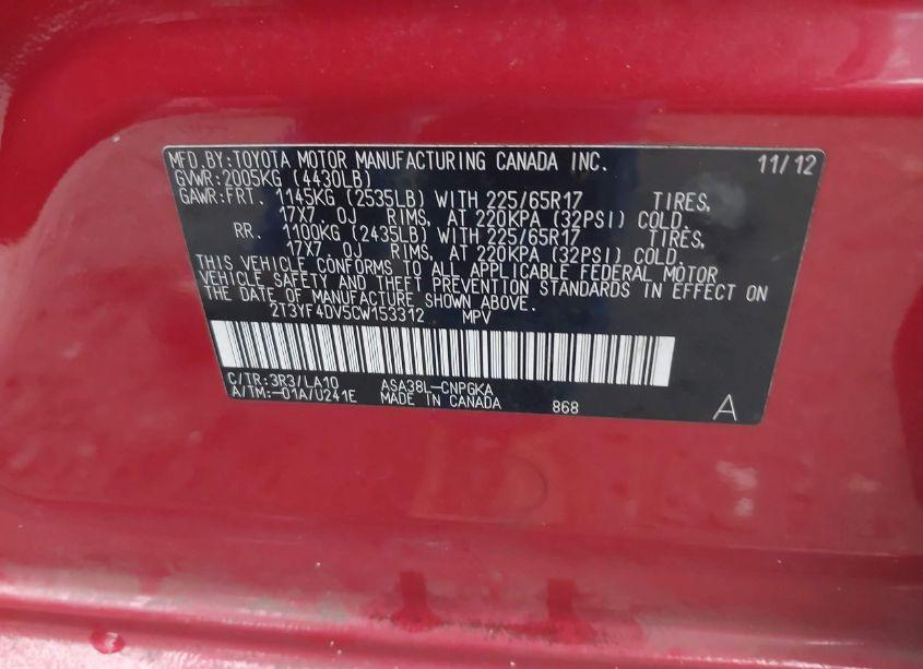 Photo 9 of 2012 Toyota Rav4 LIMITED (VIN 2T3YF4DV5CW153312)